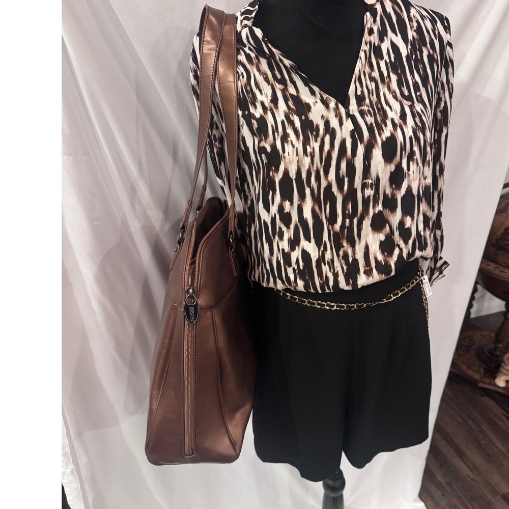 Jennifer Lopez Leopard Print Long Sleeve Romper Black Shorts Gold Chain Belt 8